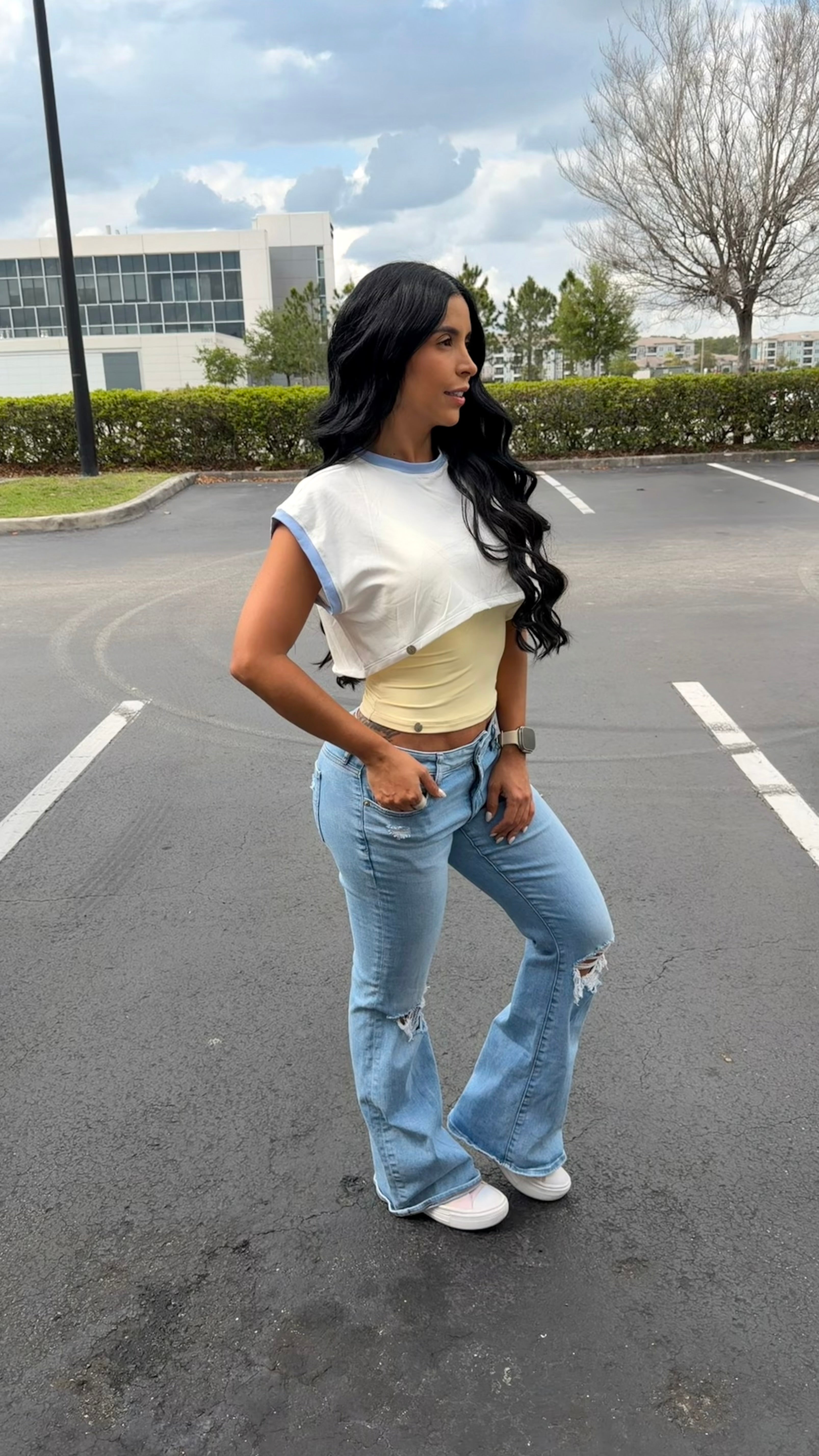Joa Giraldo Marfil Cropped Contrast Trim T-Shirt